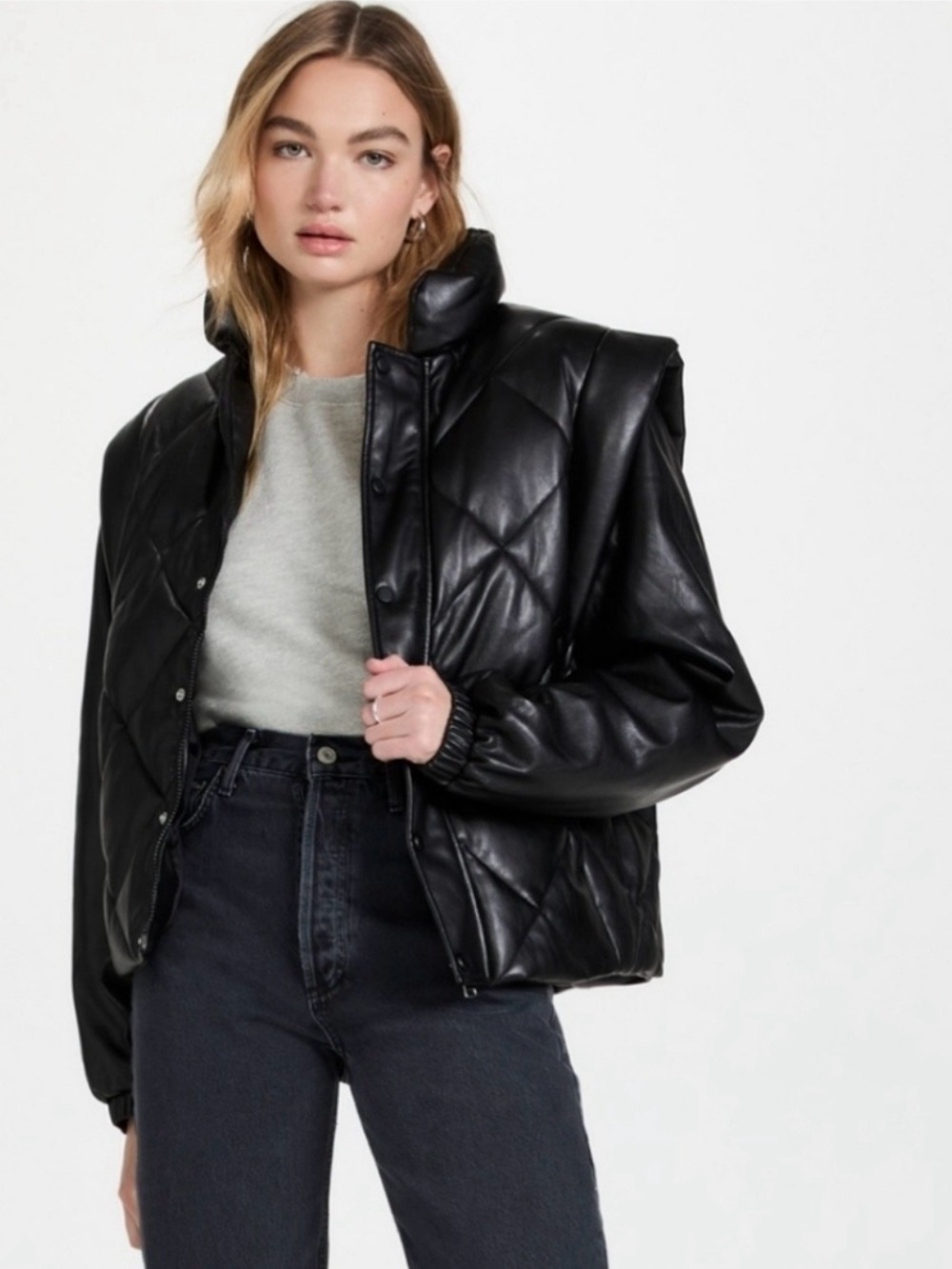 PISTOLA Black Callista Quilted Faux- Leather Jacket and Vest - NEW
